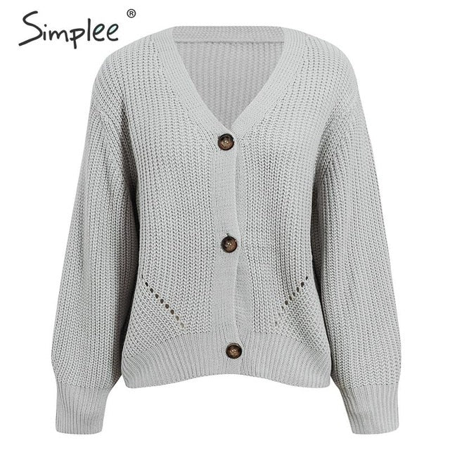 Simpleev-neck knitted women cardigan