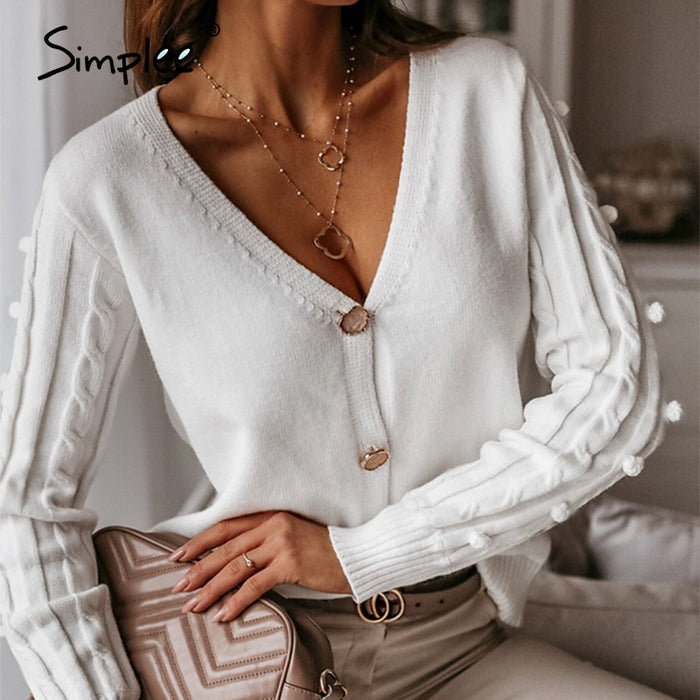 Simplee Sexy v-neck knitted women cardigan