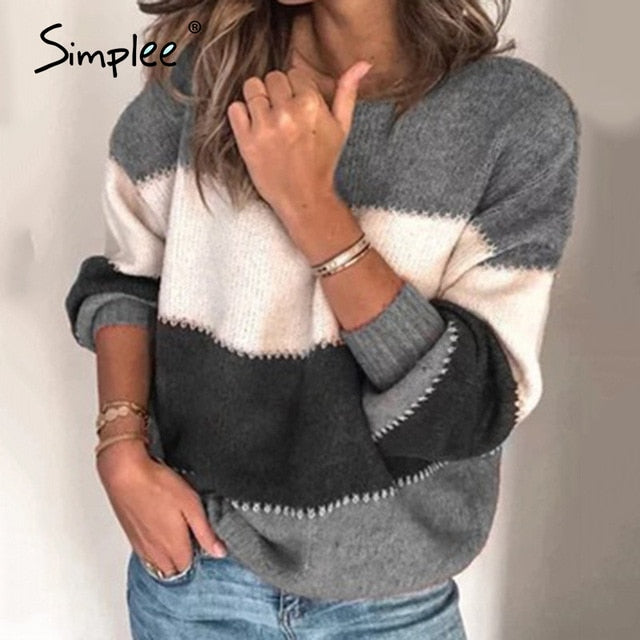 Simplee Casual stripe women's sweater