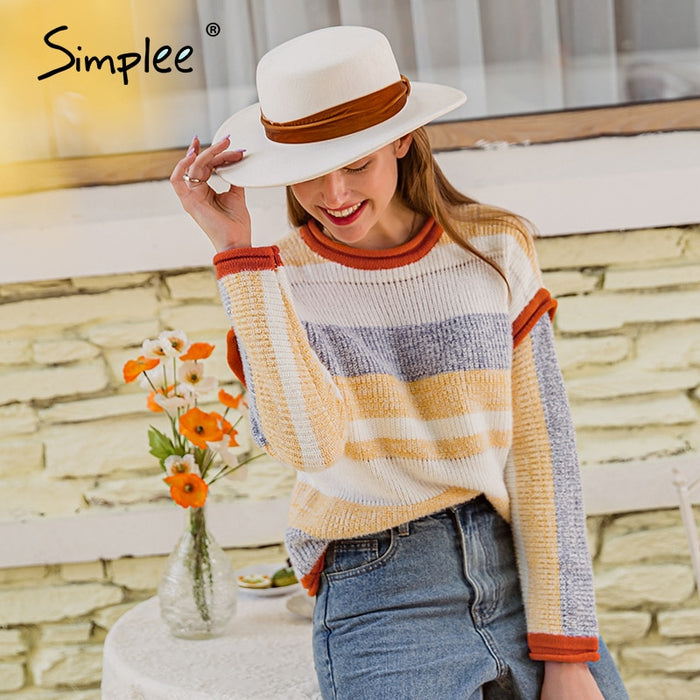 Simplee Contrast stripe pullover