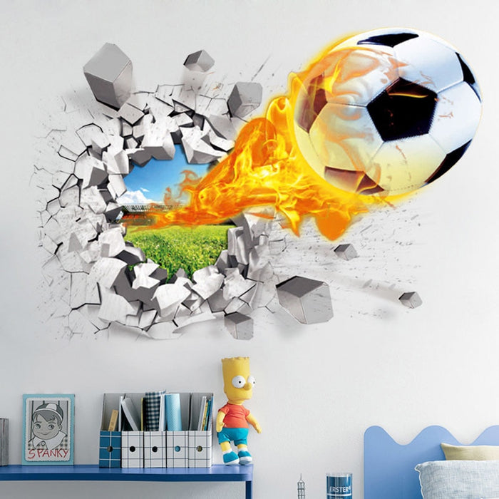 3D Football Broken Wall Sticker For Kids Room