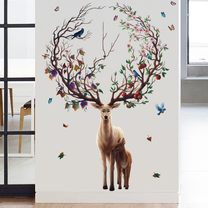 Large flower deer Living room Background Wall Sticker