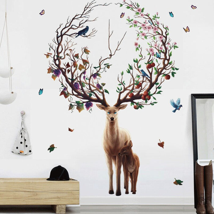 Large flower deer Living room Background Wall Sticker